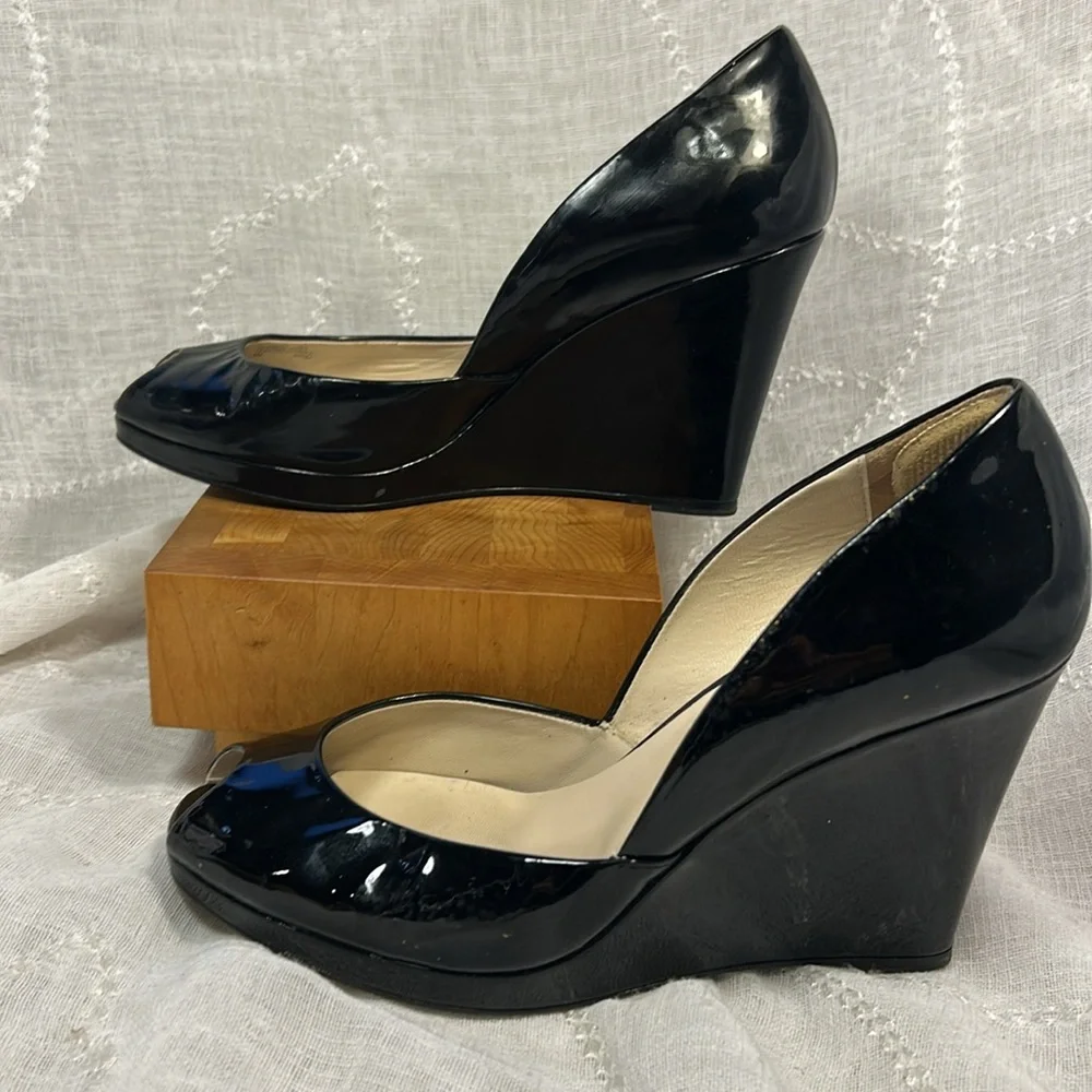 Michael Kors patent leather elegant peep toe wedges